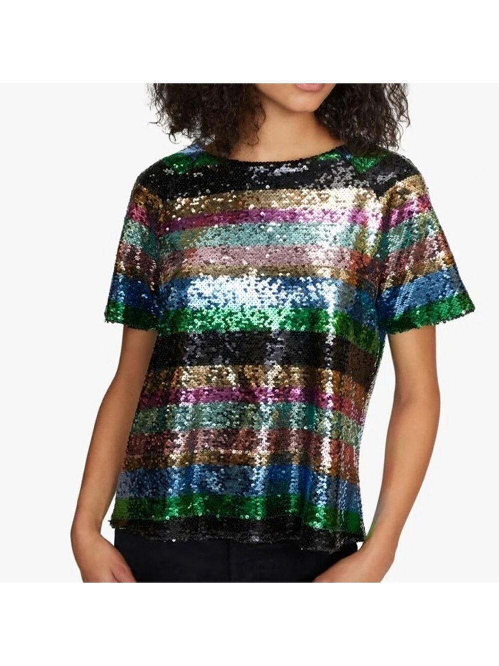 SANCTUARY ANTHROPOLOGIE Saturday night sequin top blouse pullover metallic sz XS
